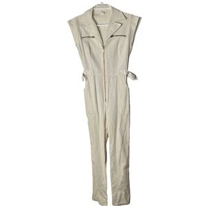 Vintage 70's 80's Women's  Zip up Jumpsuit, Off White, Size 5